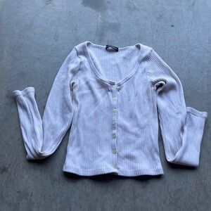 Women's Cream Button-Up Ribbed Top